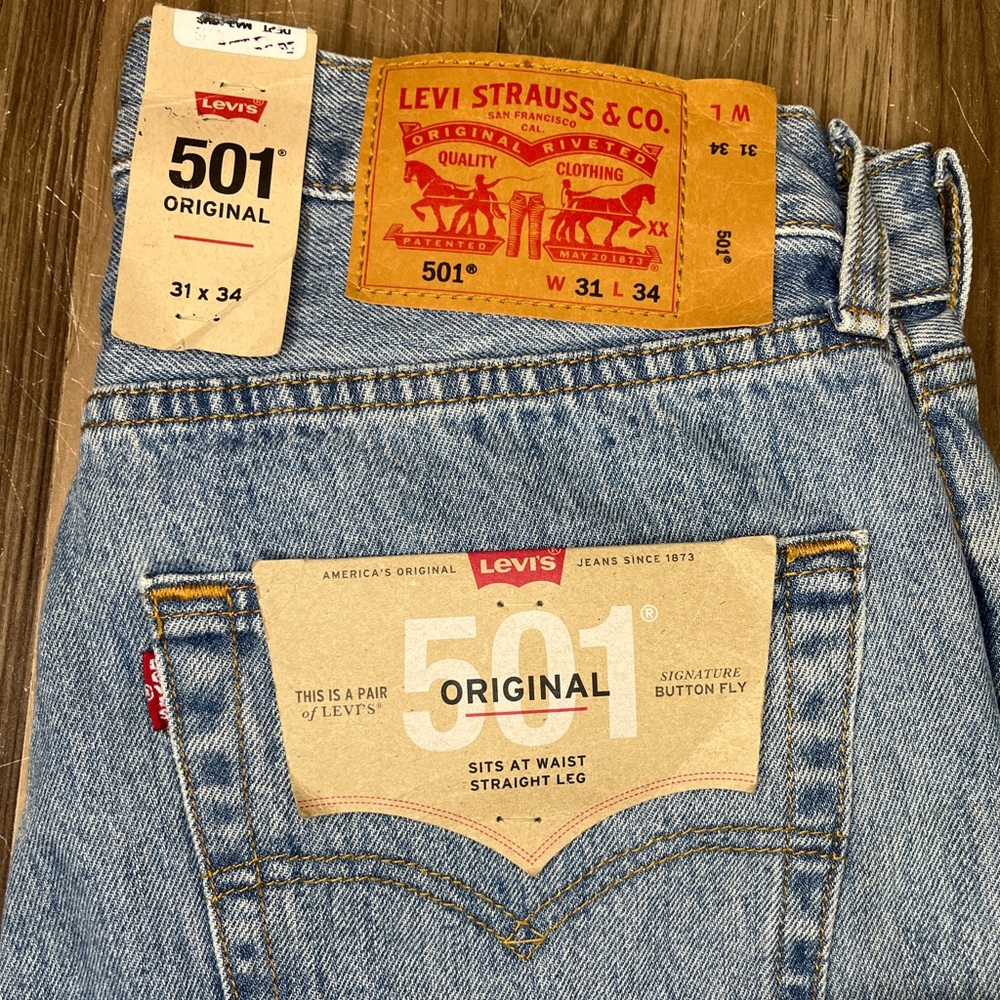 Levi’s 501 Original Straight Leg Button Fly Jeans Medium Blue Denim Men’s 31x34